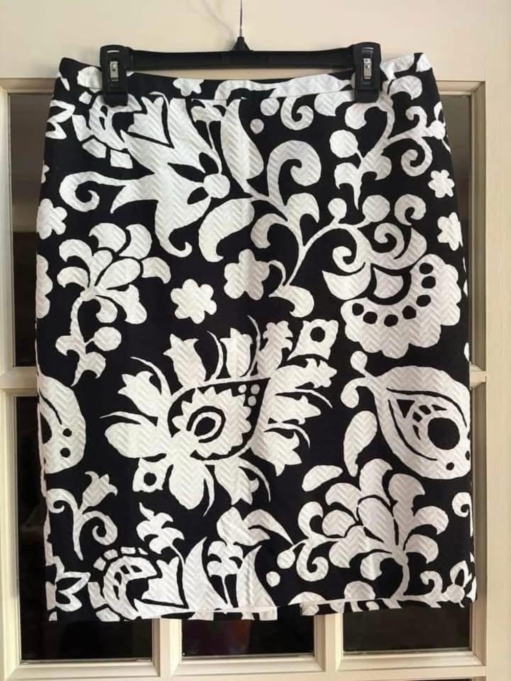 Talbots Black and White A-Line Floral Skirt